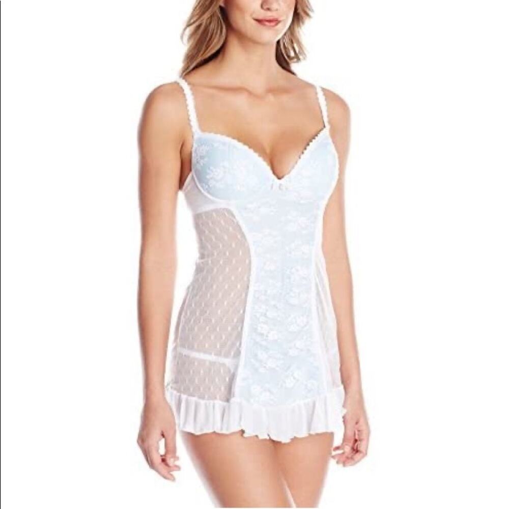 Cinema Etoile Seductive Wear Babydoll Set, White & Blue, Size Large, NWT